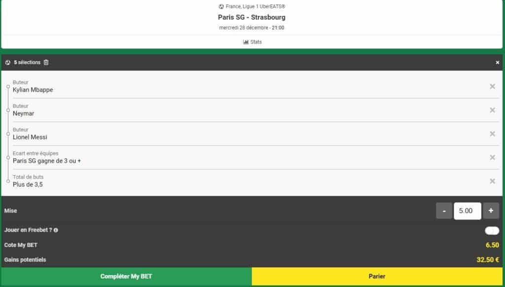 Exemple de pari Mybet d'Unibet.fr