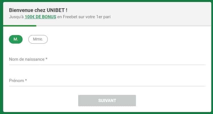 Comment s'inscrire sur Unibet.fr? - Créer un compte Unibet.fr, étape 1