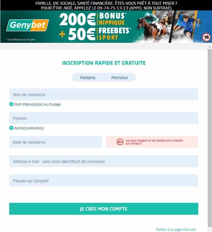 Comment créer un compte Genybet.fr? Etape 1